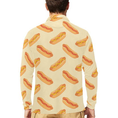 Hot Dog Pattern Print Design 05 Long Sleeve Polo Shirt For Men's