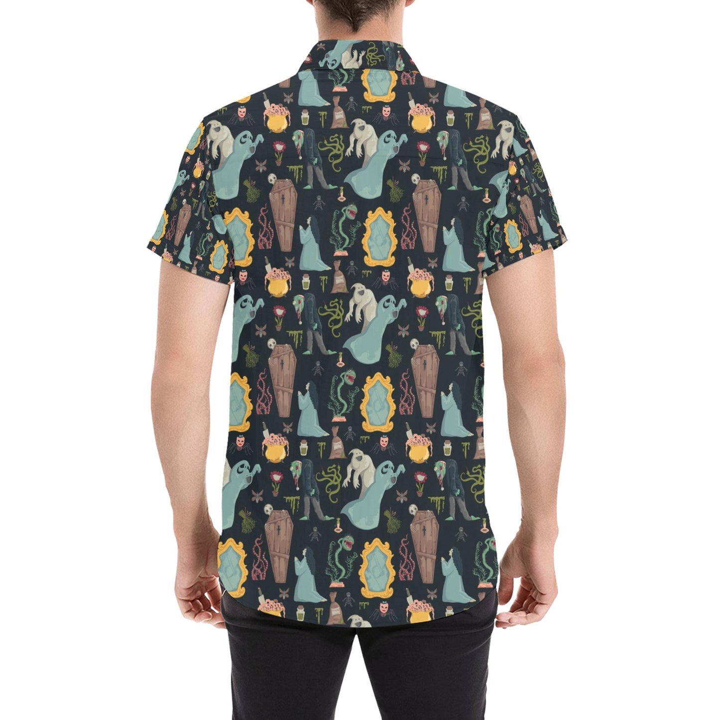 Creepy Print Design LKS303 Men Short Sleeve Button Up Shirt