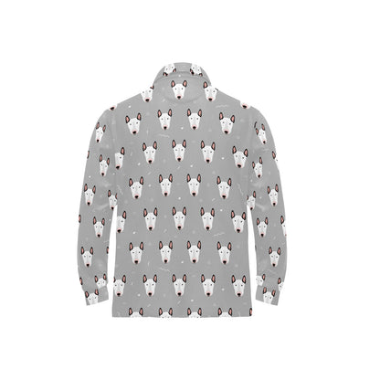 Bull Terrier Head Print Pattern Long Sleeve Polo Shirt For Men's