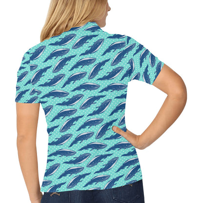 Whale Polka Dot Design Themed Print Women's Polo Shirt