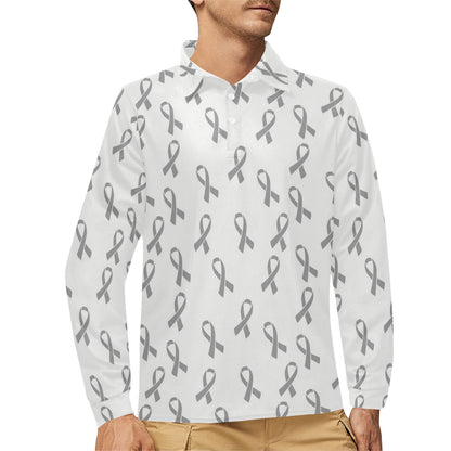 Brain cancer Pattern Print Design 01 Long Sleeve Polo Shirt For Men's
