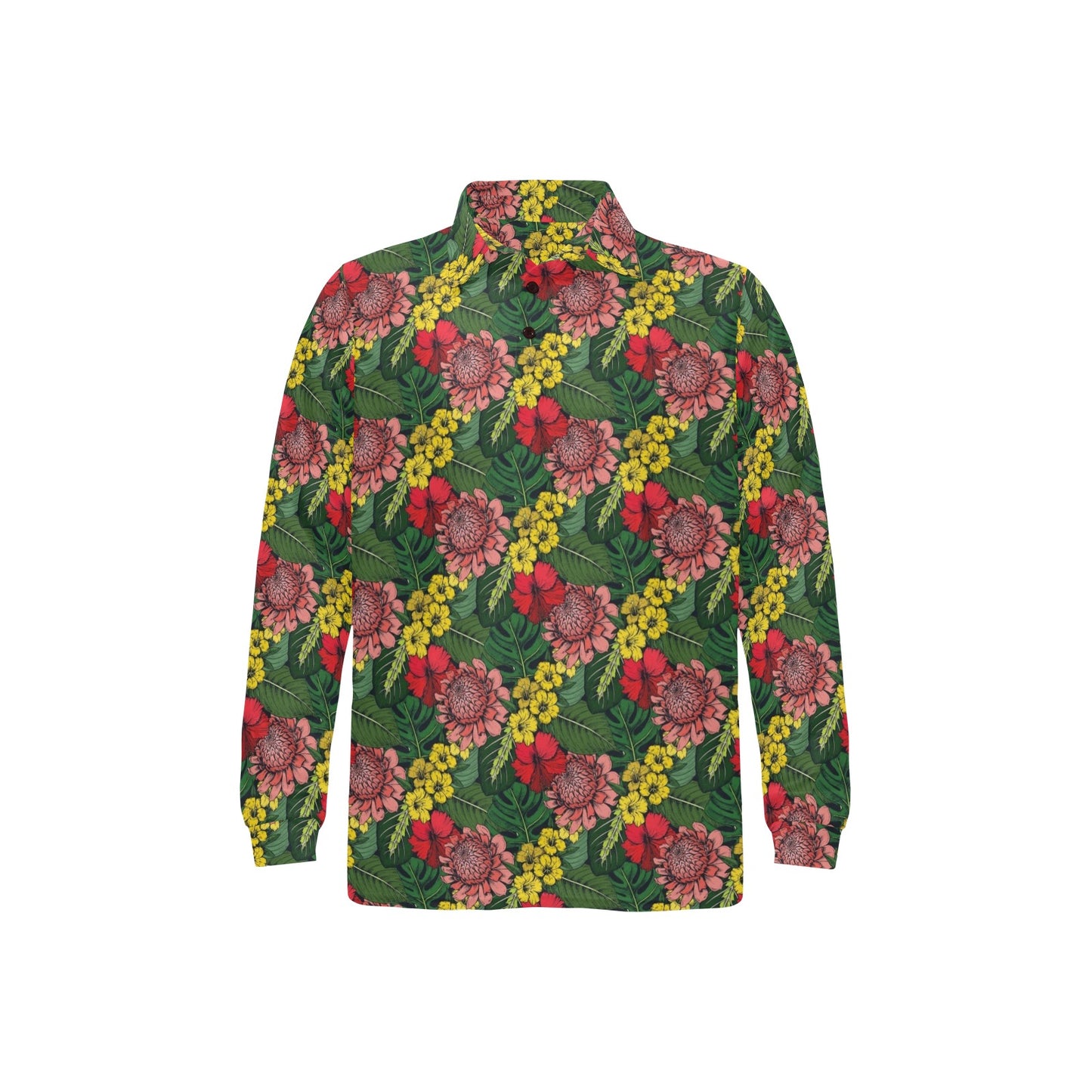 Summer Floral Print Design LKS305 Long Sleeve Polo Shirt For Men's
