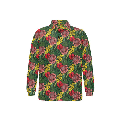 Summer Floral Print Design LKS305 Long Sleeve Polo Shirt For Men's