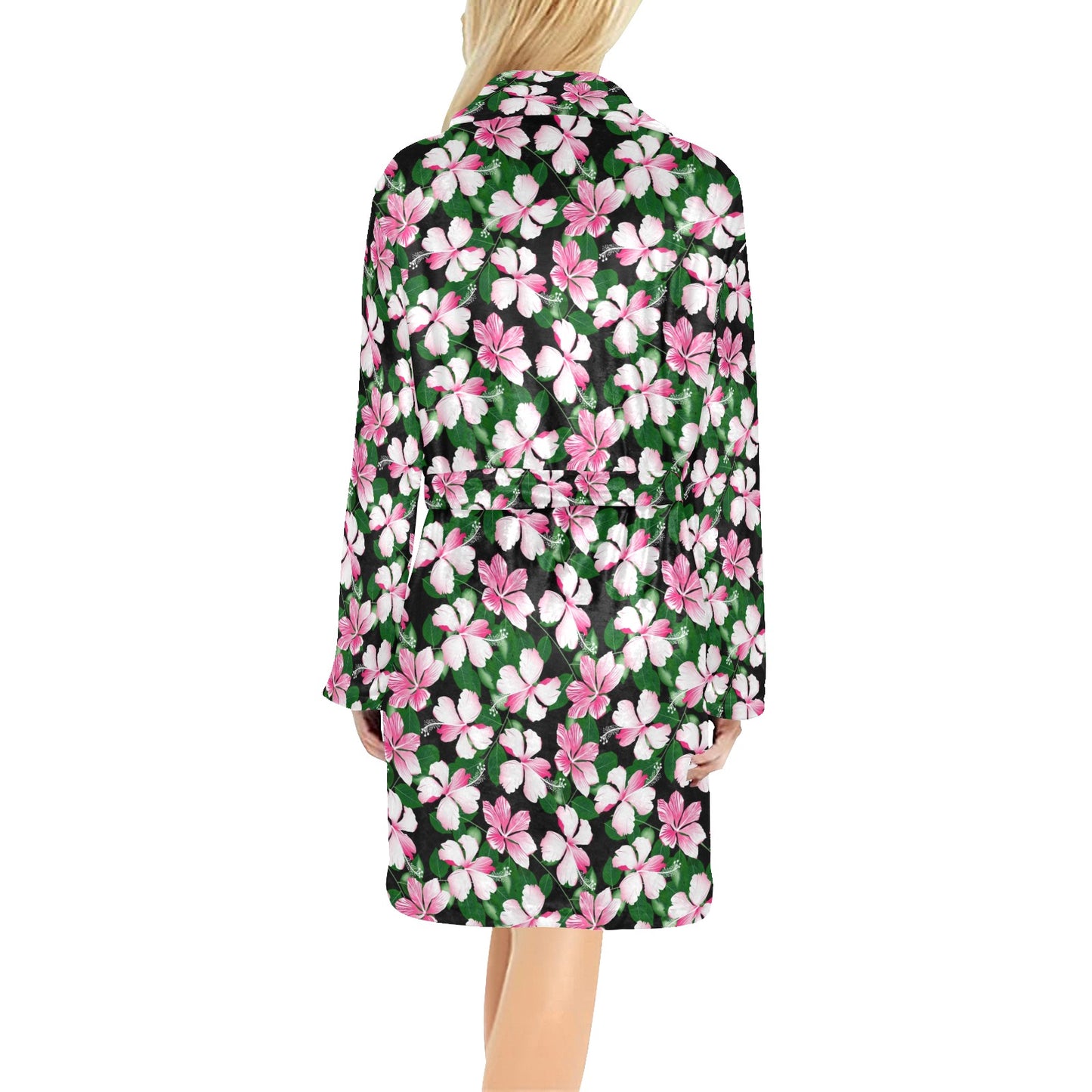 Hibiscus Pink Flower Hawaiian Print Women's Fleece Robe