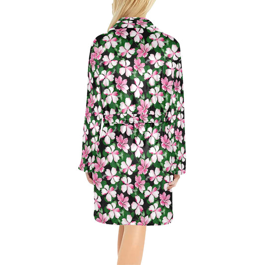 Hibiscus Pink Flower Hawaiian Print Women's Fleece Robe