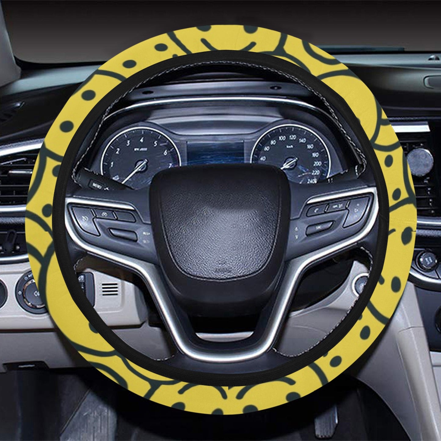 Smiley Face Emoji Print Design LKS302 Steering Wheel Cover with Elastic Edge