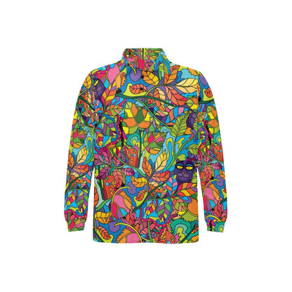 Psychedelic Trippy Flower Print Long Sleeve Polo Shirt For Men's