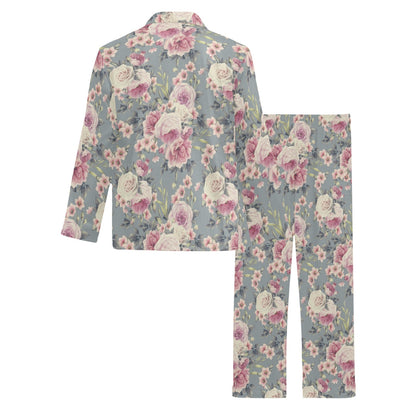 Peony Pattern Print Design PE05 Men's Long Pajama Set