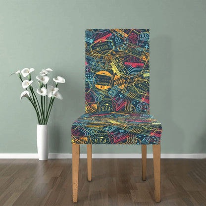Travel Stamp Colorful Print Design LKS304 Dining Chair Slipcover