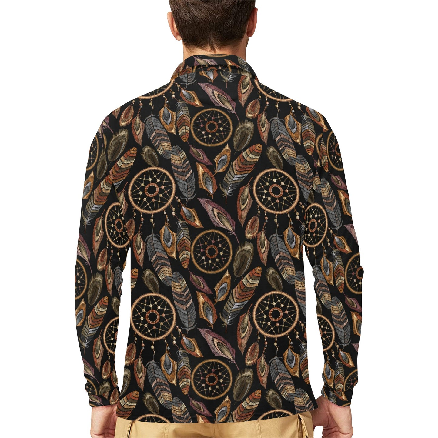 Dream catcher embroidered style Long Sleeve Polo Shirt For Men's
