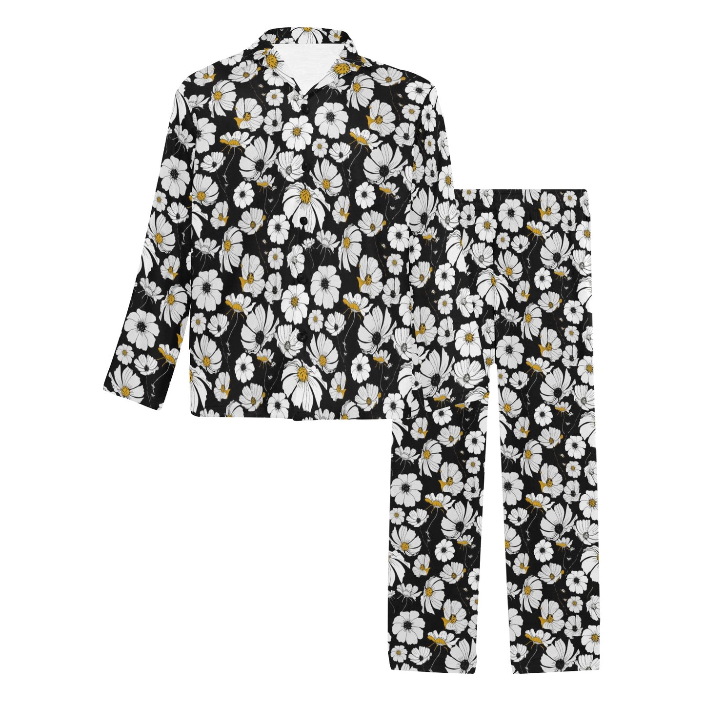 Daisy Pattern Print Design 02 Men's Long Pajama Set