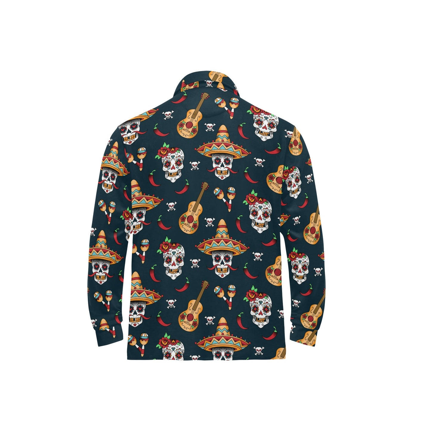 sugar skull Mexican Long Sleeve Polo Shirt For Men's