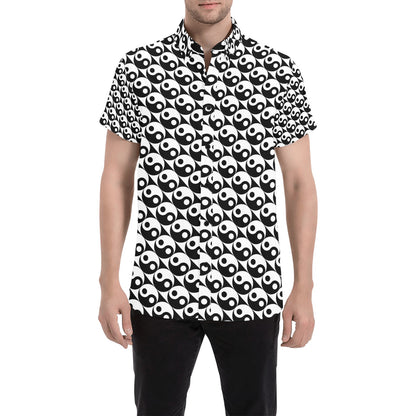 Yin Yang Print Design LKS304 Men Short Sleeve Button Up Shirt