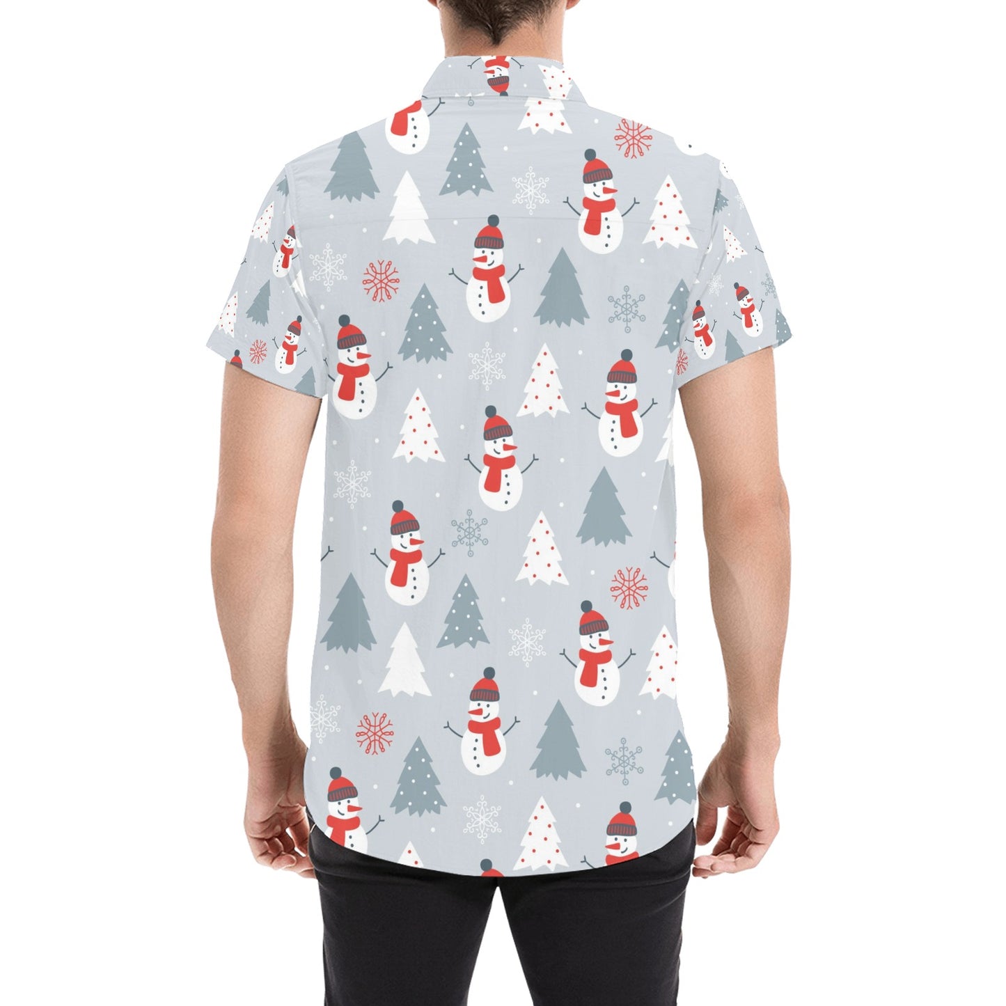 Snowman Print Design LKS302 Men Short Sleeve Button Up Shirt
