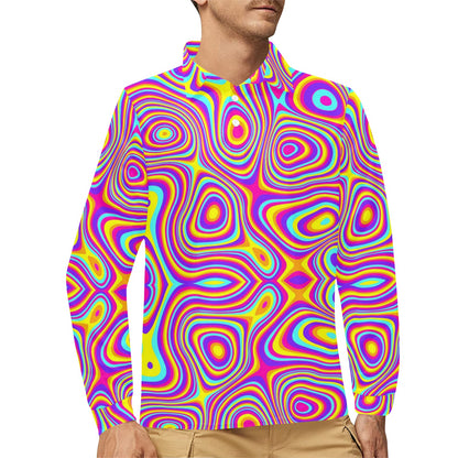 Liquid Pattern Print Design 06 Long Sleeve Polo Shirt For Men's