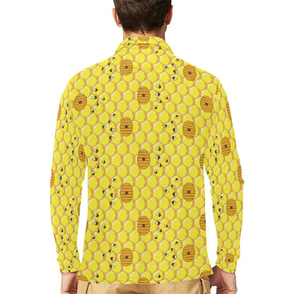 Honey Bee Print Design LKS303 Long Sleeve Polo Shirt For Men's