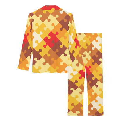 Puzzle Pattern Print Design A01 Women's Long Pajama Set