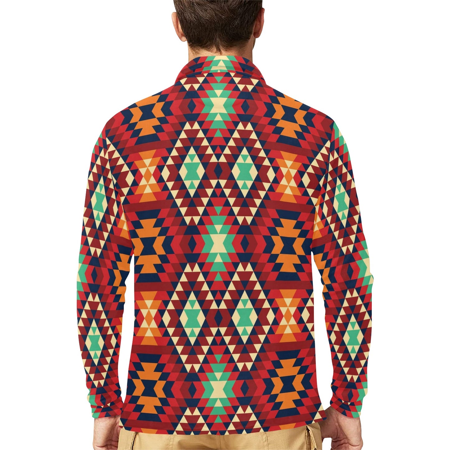 Native Pattern Print Design A07 Long Sleeve Polo Shirt For Men's