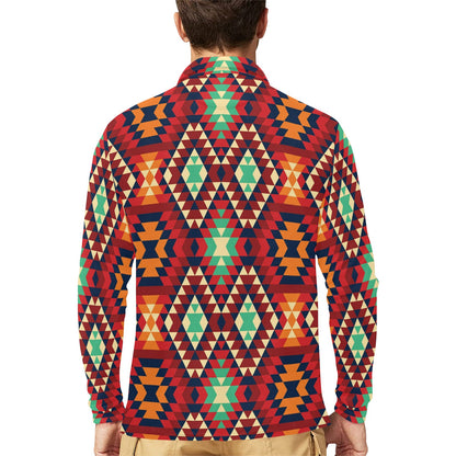 Native Pattern Print Design A07 Long Sleeve Polo Shirt For Men's
