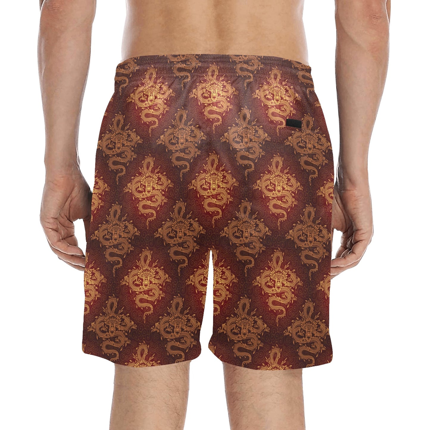 Chinese Dragons Gold Design Men's Swim Trunks Beach Shorts