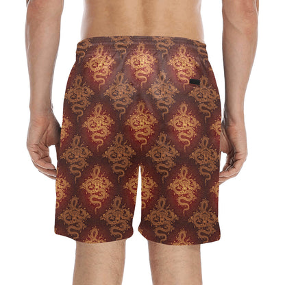 Chinese Dragons Gold Design Men's Swim Trunks Beach Shorts