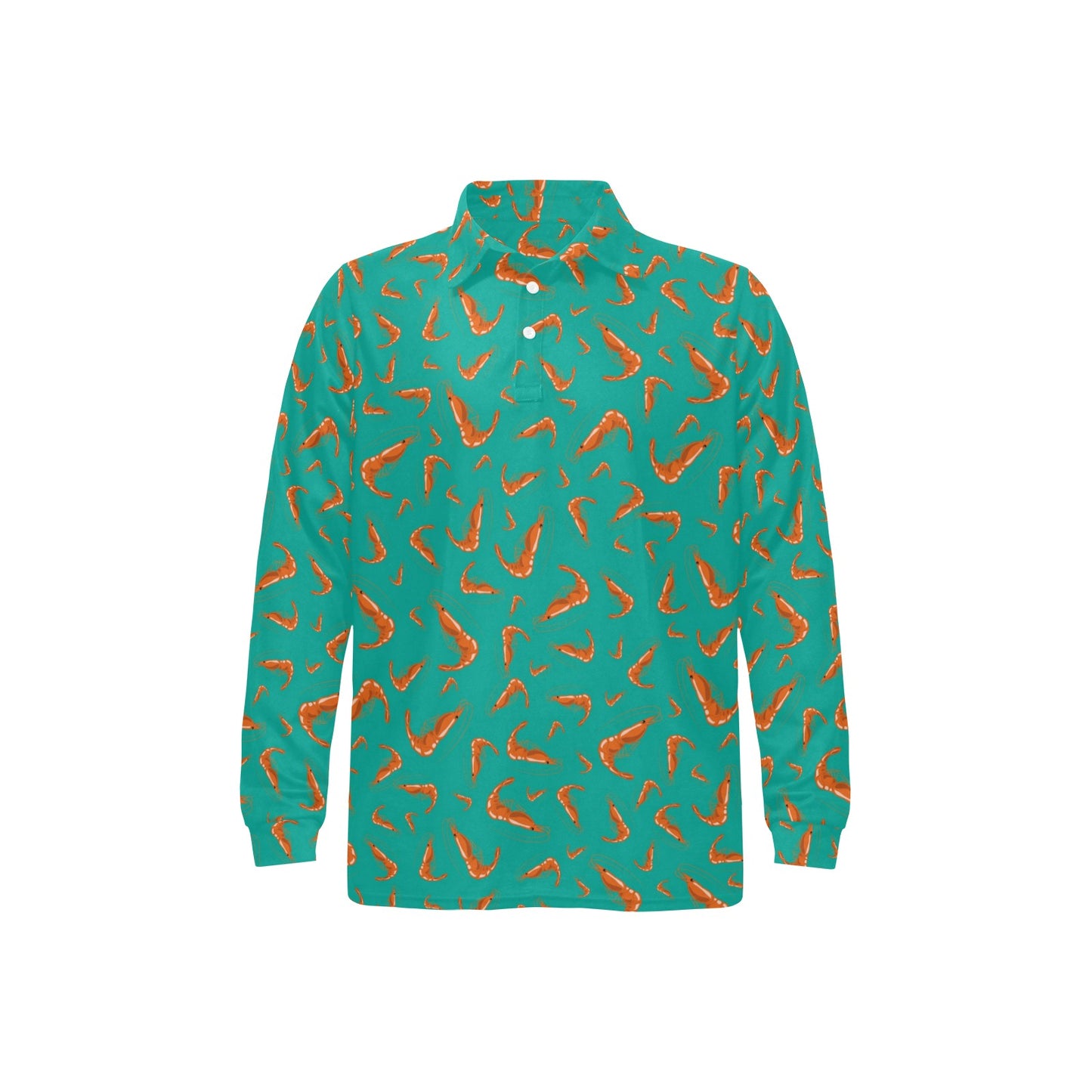 Shrimp Print Design LKS301 Long Sleeve Polo Shirt For Men's