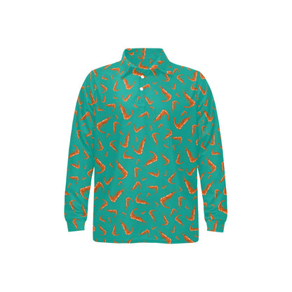 Shrimp Print Design LKS301 Long Sleeve Polo Shirt For Men's