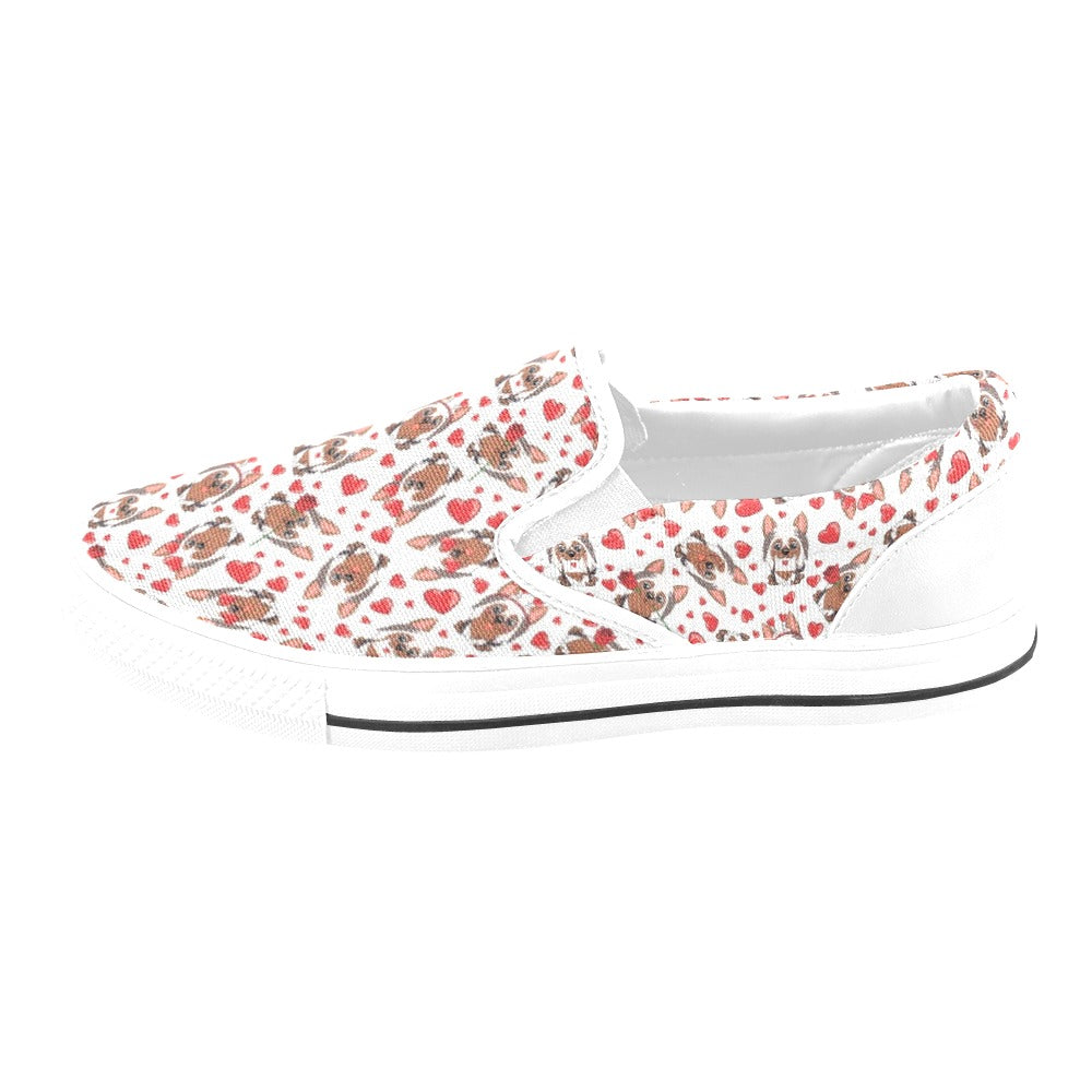 Silky Terriers Heart Print Design LKS302 White Slip Ons Canvas Women's Shoes
