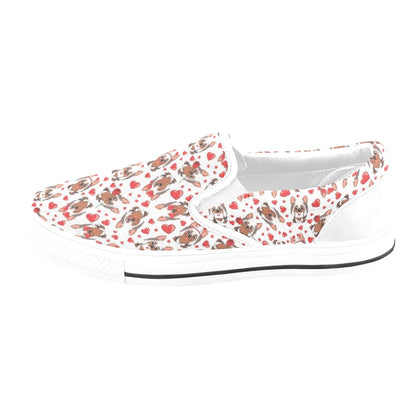 Silky Terriers Heart Print Design LKS302 White Slip Ons Canvas Women's Shoes