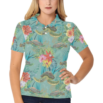 Sea Turtle Pattern Print Design T012 Women's Polo Shirt