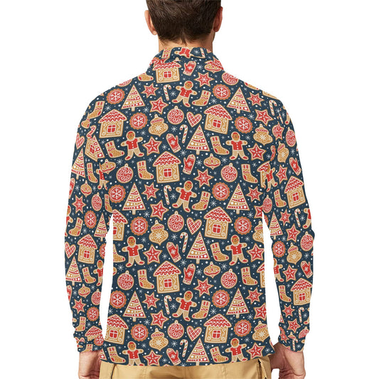 Gingerbread Pattern Print Design 03 Long Sleeve Polo Shirt For Men's