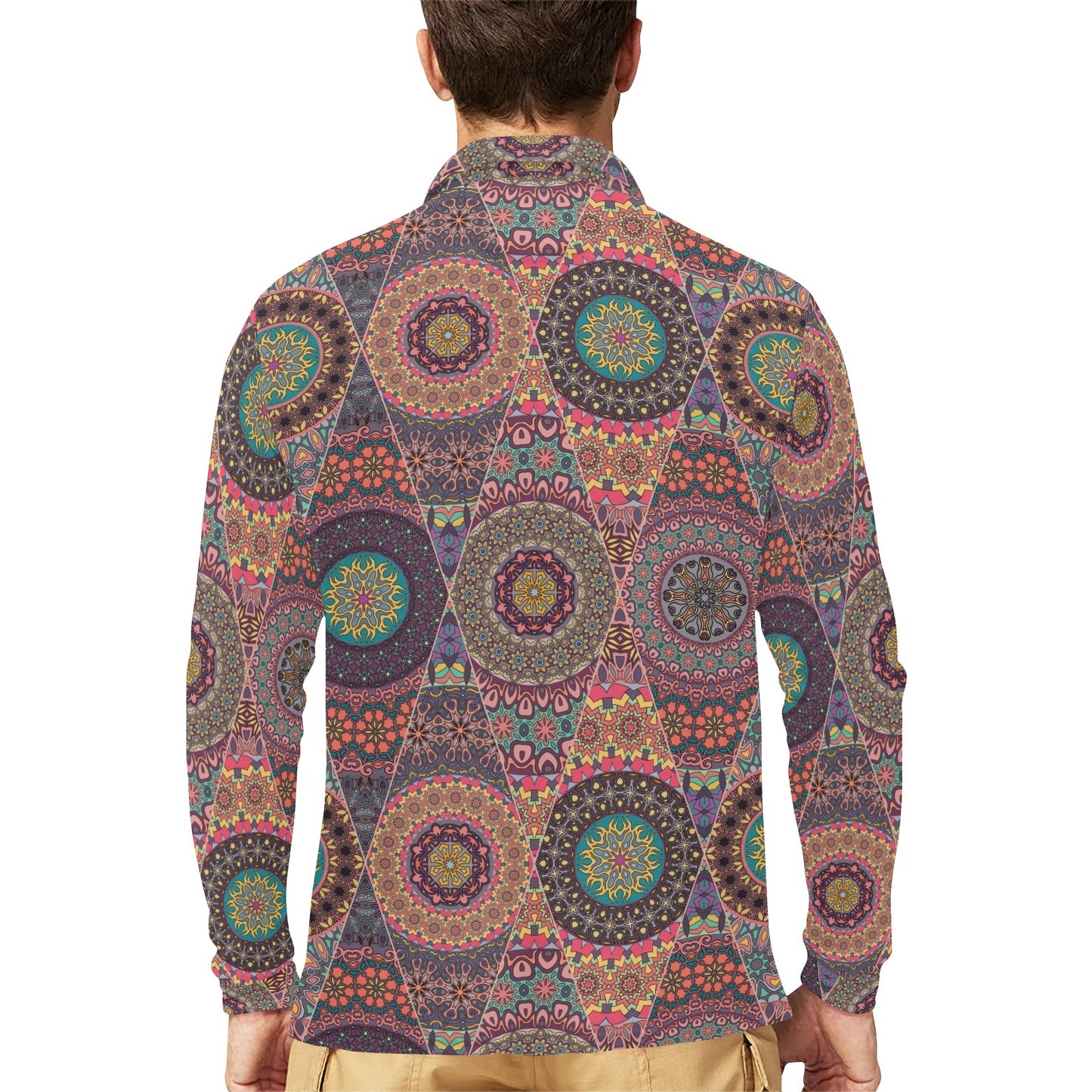 Bohemian Pattern Print Design 07 Long Sleeve Polo Shirt For Men's