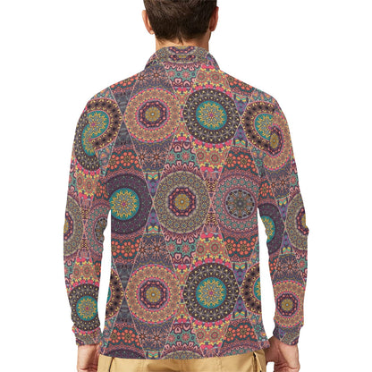 Bohemian Pattern Print Design 07 Long Sleeve Polo Shirt For Men's