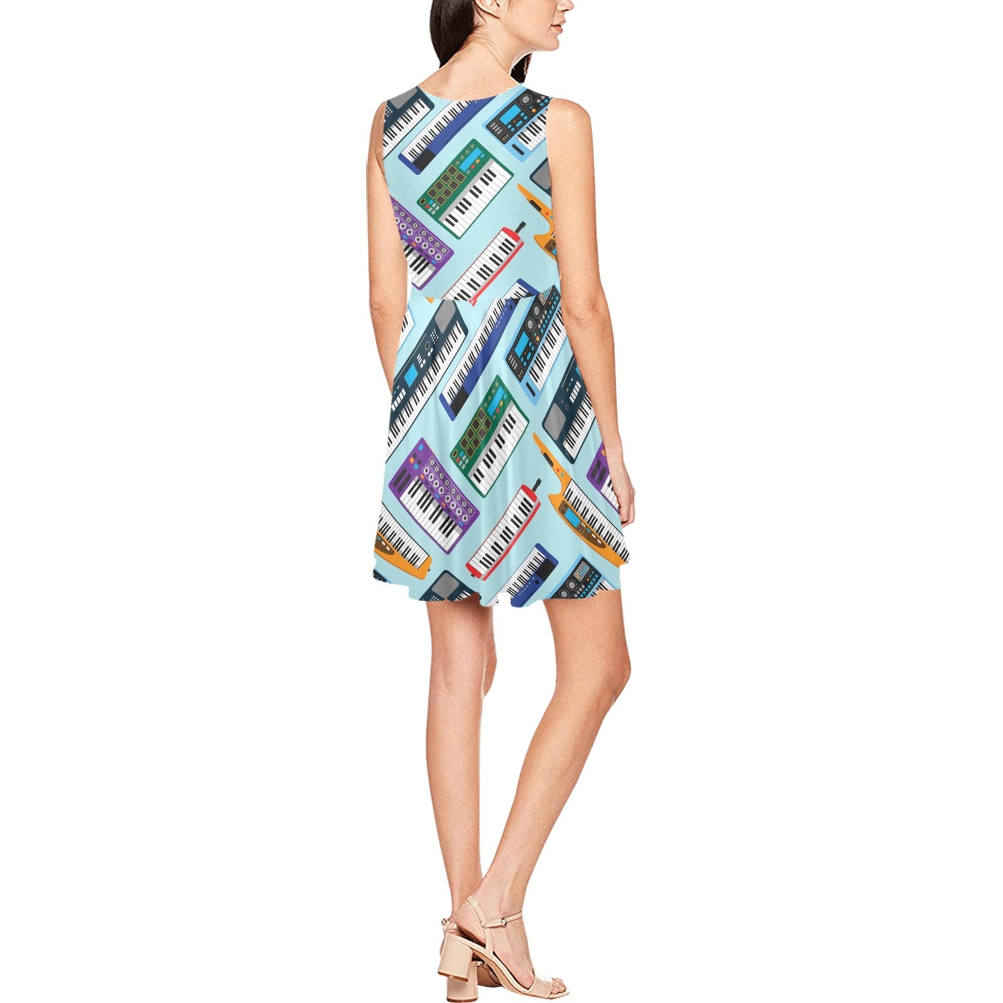 Synthesizer Pattern Print Design 02 Sleeveless Dress