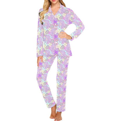 Unicorn Rainbow Star Heart Print Women's Long Pajama Set