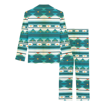 Blue Tribal Aztec Women's Long Pajama Set