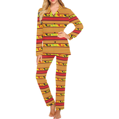 Mexican Blanket Ornament Print Pattern Women's Long Pajama Set