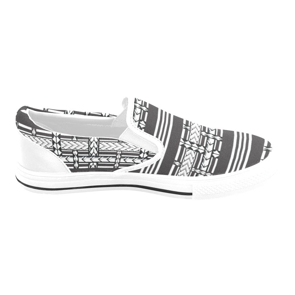 Samoan Tattoo Print Design LKS304 White Slip Ons Canvas Women's Shoes