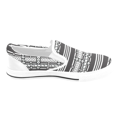 Samoan Tattoo Print Design LKS304 White Slip Ons Canvas Women's Shoes