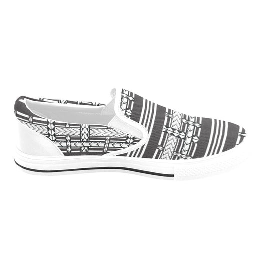 Samoan Tattoo Print Design LKS304 White Slip Ons Canvas Women's Shoes