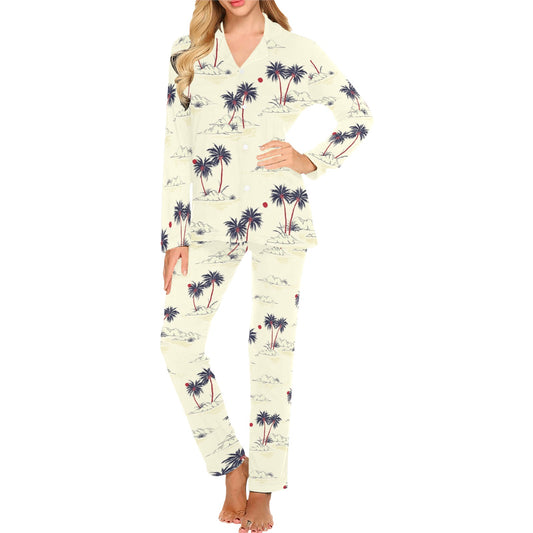 Palm Tree Pattern Print Design PT08 Women's Long Pajama Set