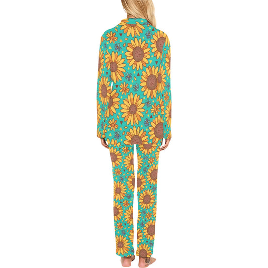 Sunflower Pattern Print Design SF013 Women's Long Pajama Set