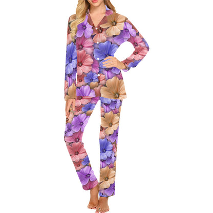 Colorful Geranium Pattern Women's Long Pajama Set