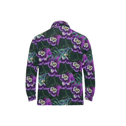 Pansy Pattern Print Design PS07 Long Sleeve Polo Shirt For Men's