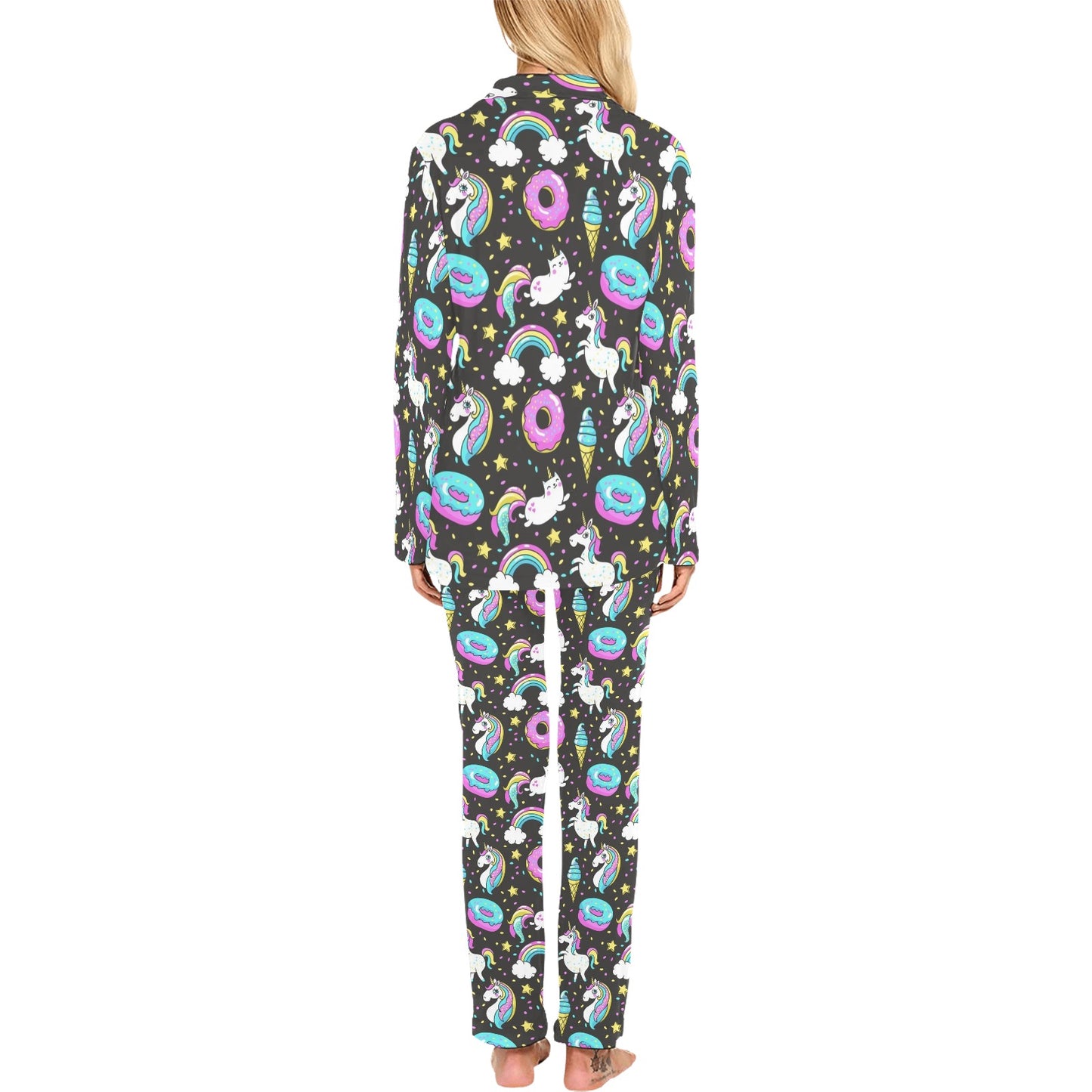 Donut Unicorn Pattern Print Design DN09 Women's Long Pajama Set