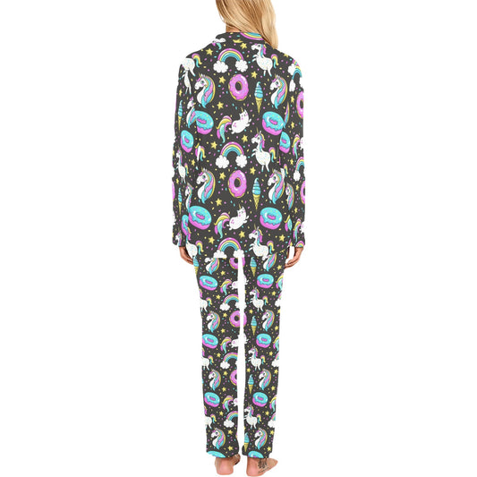Donut Unicorn Pattern Print Design DN09 Women's Long Pajama Set