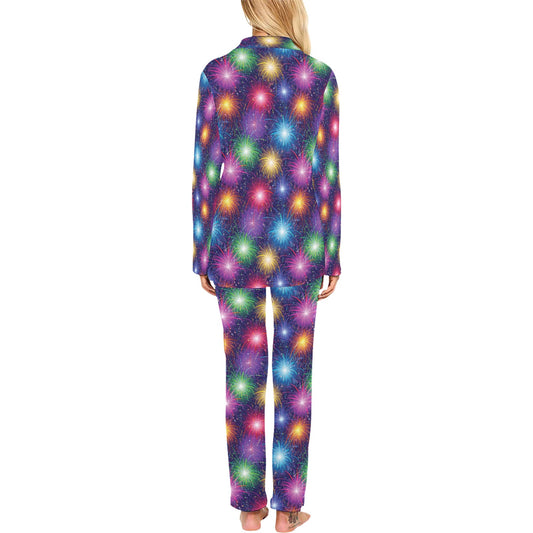 Firework Colorful Print Design LKS301 Women's Long Pajama Set