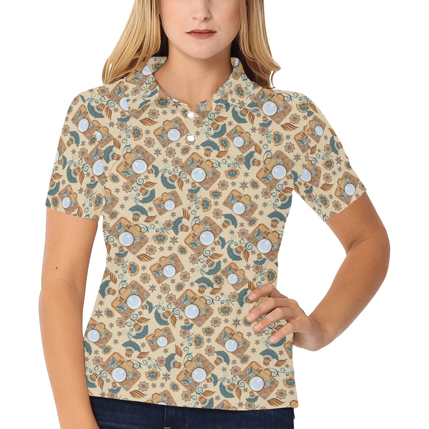 Camera Pattern Print Design 05 Women's Polo Shirt