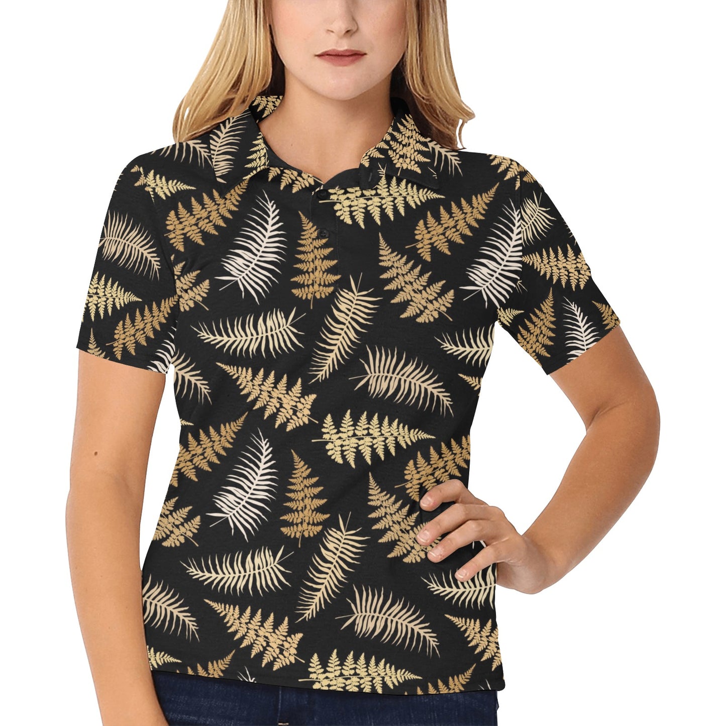 Fern Leave Bright Print Pattern Women's Polo Shirt