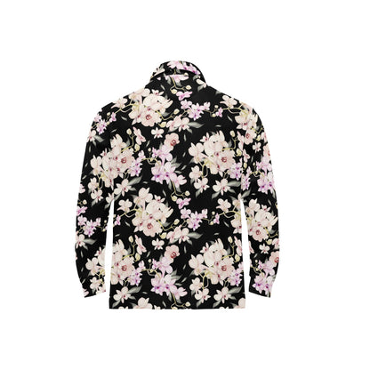 Orchid White Pattern Print Design OR03 Long Sleeve Polo Shirt For Men's